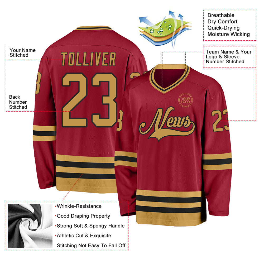 Custom Maroon Old Gold-Black Hockey Jersey - Sky-Custom