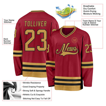 Custom Maroon Old Gold-Black Hockey Jersey - Sky-Custom