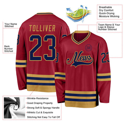Custom Maroon Navy-Old Gold Hockey Jersey - Sky-Custom