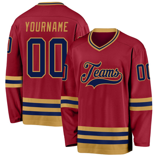 Custom Maroon Navy-Old Gold Hockey Jersey - Sky-Custom