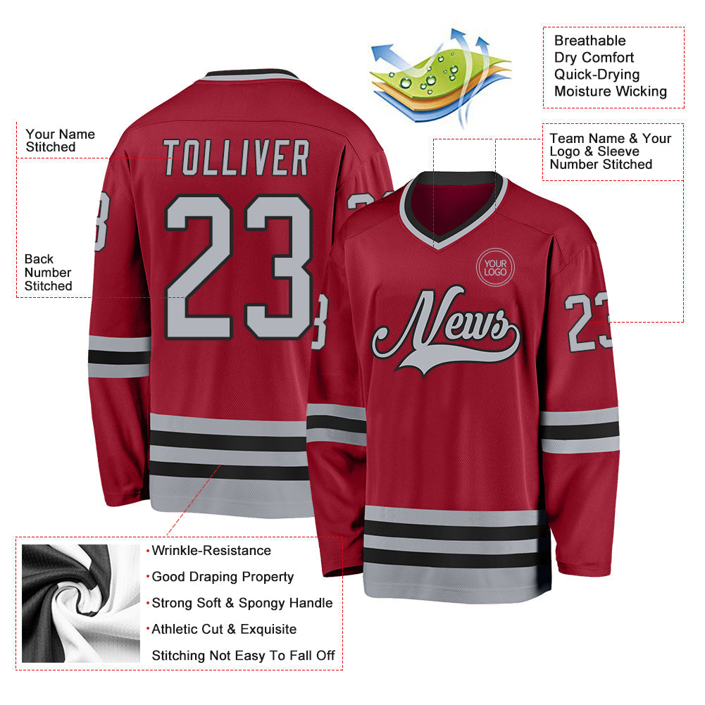 Custom Maroon Gray-Black Hockey Jersey - Sky-Custom
