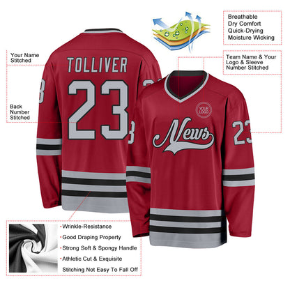 Custom Maroon Gray-Black Hockey Jersey - Sky-Custom