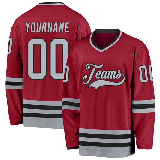 Custom Maroon Gray-Black Hockey Jersey - Sky-Custom