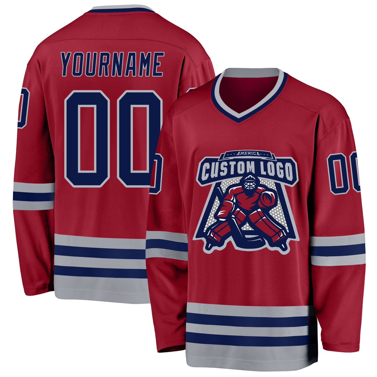 Custom Maroon Navy-Gray Hockey Jersey - Sky-Custom