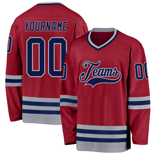 Custom Maroon Navy-Gray Hockey Jersey - Sky-Custom