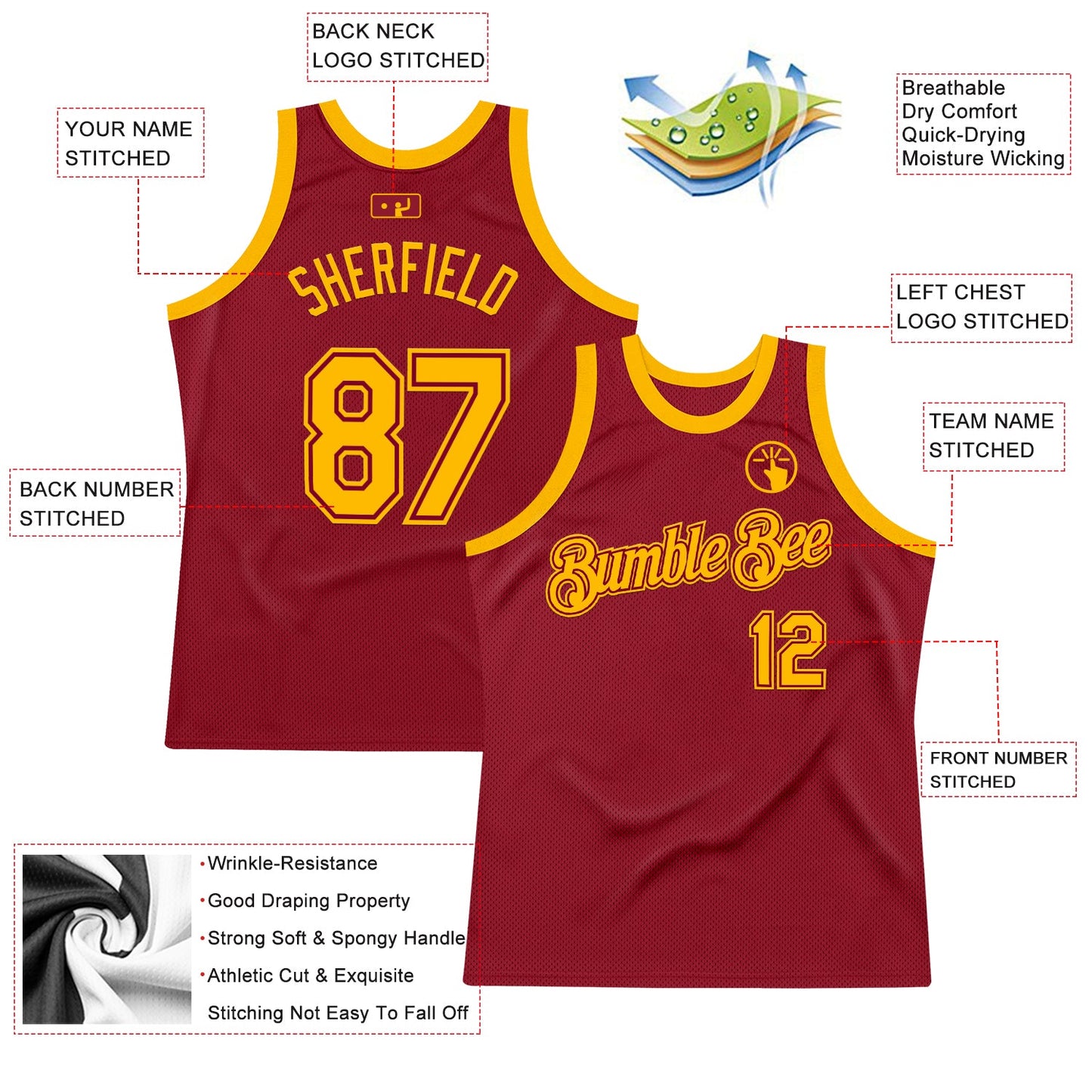 Custom Maroon Gold Authentic Throwback Basketball Jersey - Sky-Custom