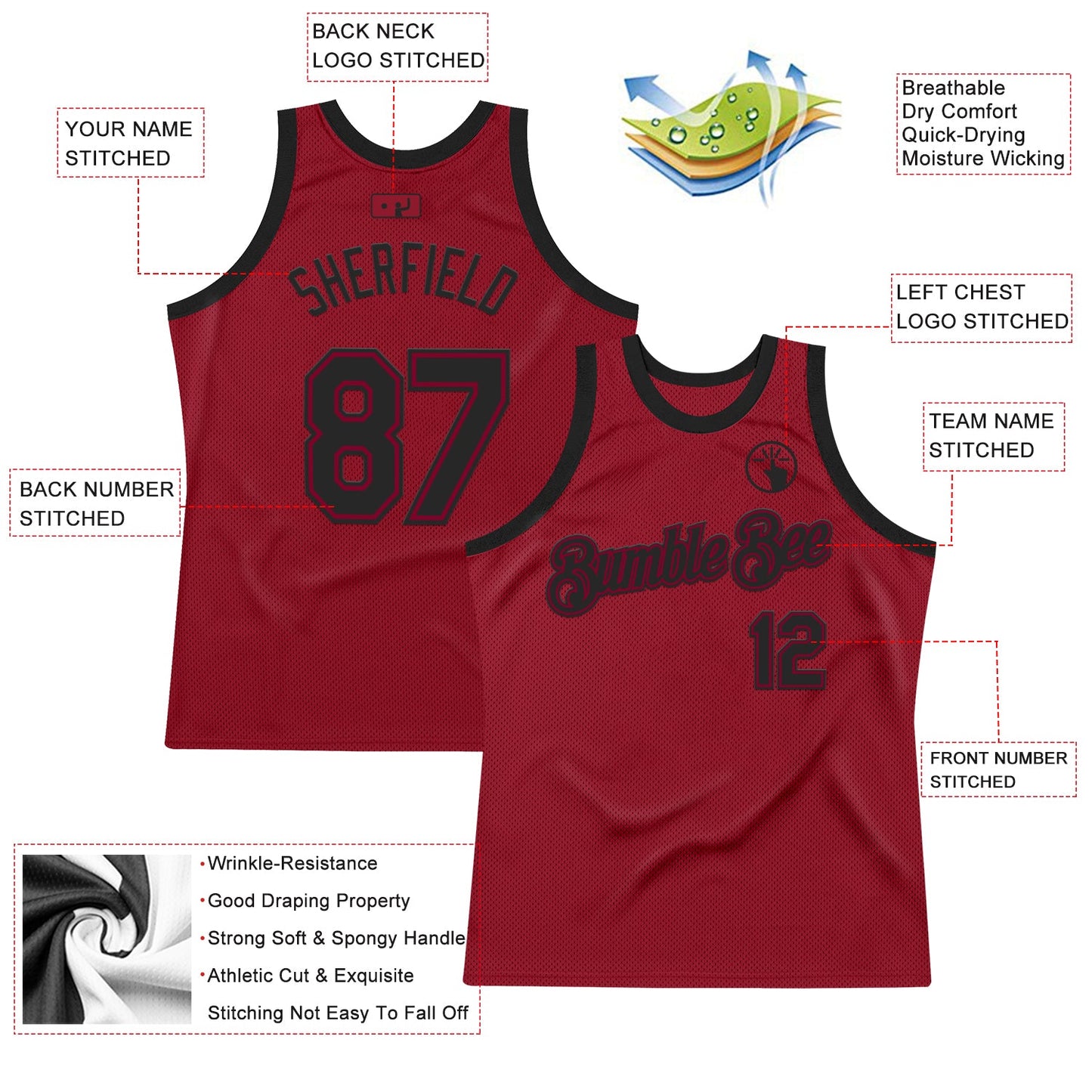 Custom Maroon Black Authentic Throwback Basketball Jersey - Sky-Custom