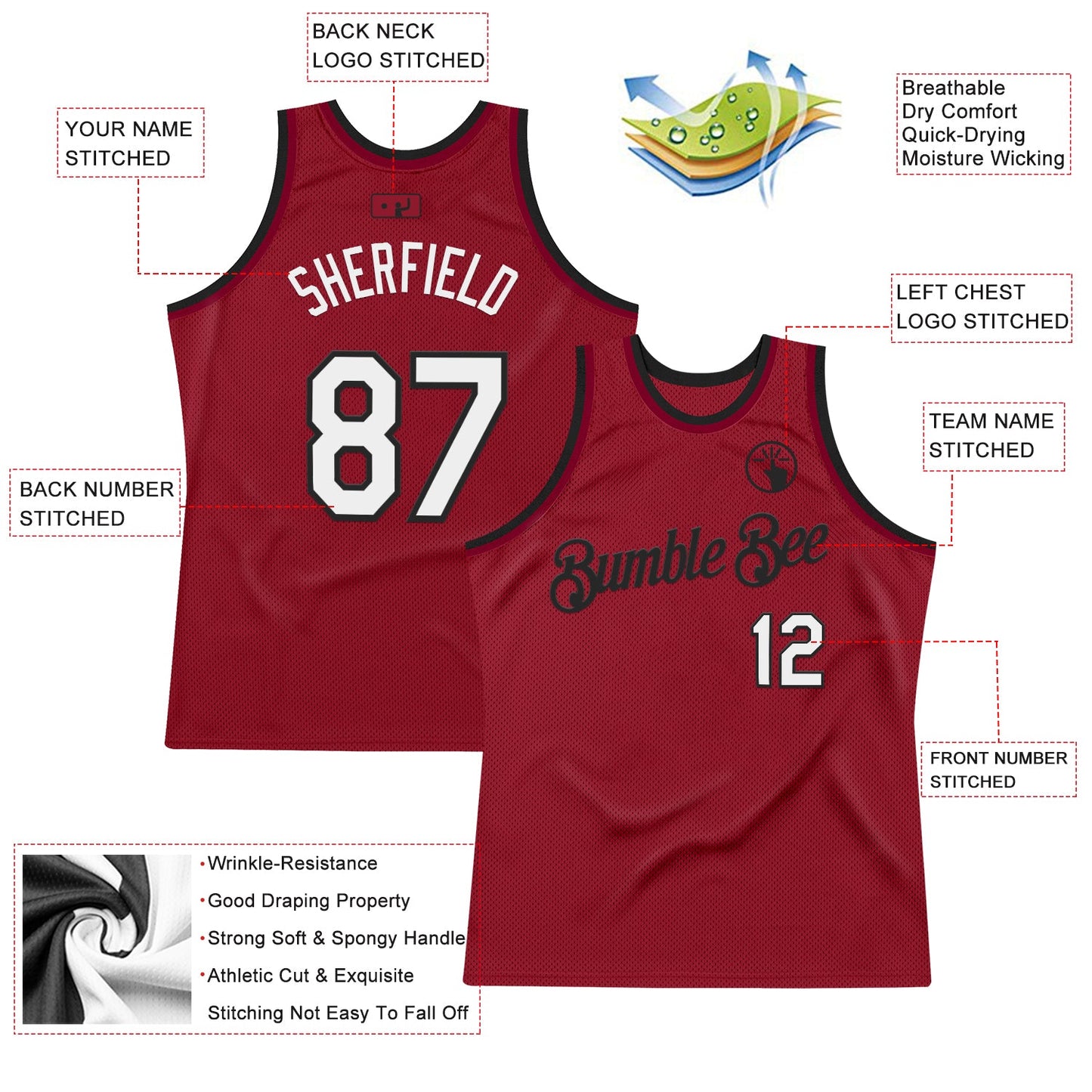 Custom Maroon White-Black Authentic Throwback Basketball Jersey - Sky-Custom