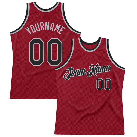 Custom Maroon Black-Gray Authentic Throwback Basketball Jersey - Sky-Custom