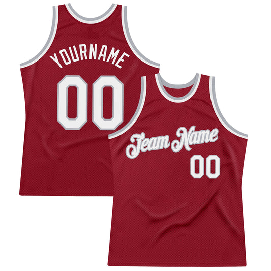 Custom Maroon White-Gray Authentic Throwback Basketball Jersey - Sky-Custom