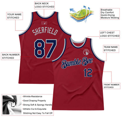 Custom Maroon Navy-Gray Authentic Throwback Basketball Jersey - Sky-Custom