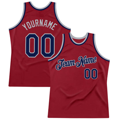 Custom Maroon Navy-Gray Authentic Throwback Basketball Jersey - Sky-Custom