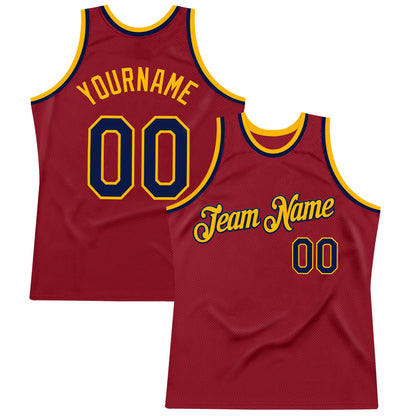 Custom Maroon Navy-Gold Authentic Throwback Basketball Jersey - Sky-Custom