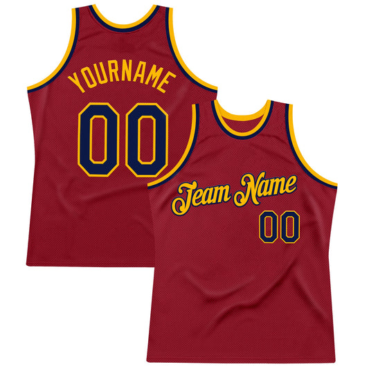 Custom Maroon Navy-Gold Authentic Throwback Basketball Jersey - Sky-Custom