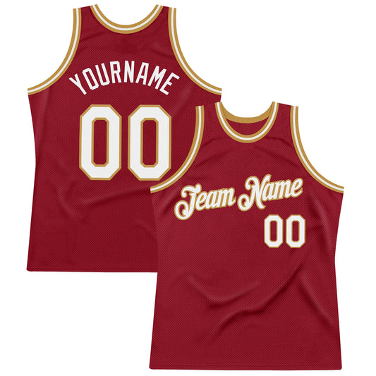 Custom Maroon White-Old Gold Authentic Throwback Basketball Jersey - Sky-Custom