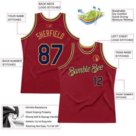 Custom Maroon Navy-Old Gold Authentic Throwback Basketball Jersey - Sky-Custom