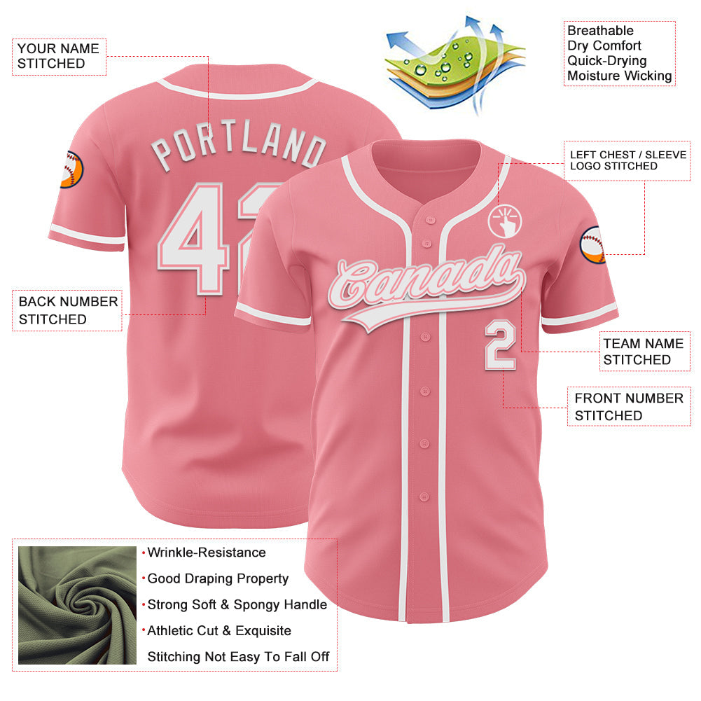 Custom Medium Pink White Authentic Baseball Jersey - Sky-Custom