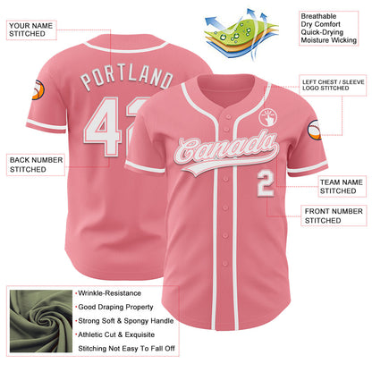 Custom Medium Pink White Authentic Baseball Jersey - Sky-Custom