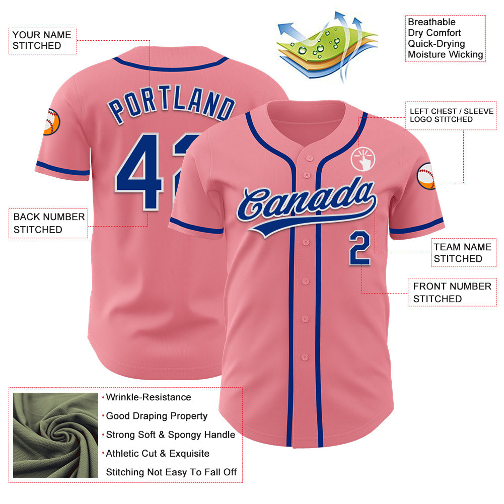Custom Medium Pink Royal-White Authentic Baseball Jersey - Sky-Custom