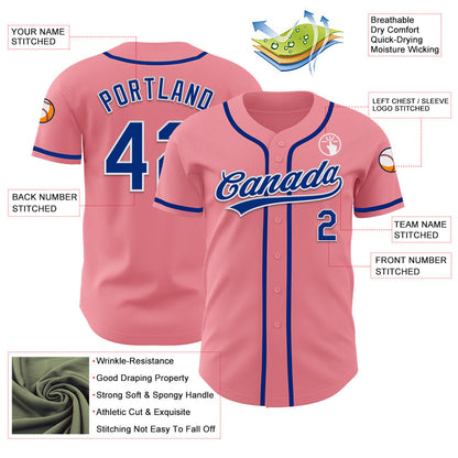 Custom Medium Pink Royal-White Authentic Baseball Jersey - Sky-Custom