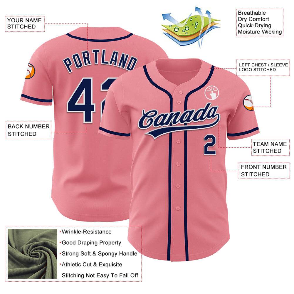 Custom Medium Pink Navy-White Authentic Baseball Jersey - Sky-Custom
