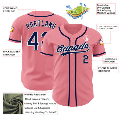 Custom Medium Pink Navy-White Authentic Baseball Jersey - Sky-Custom