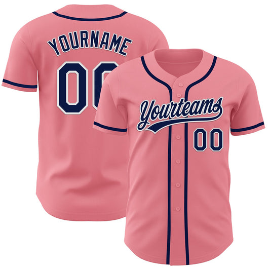 Custom Medium Pink Navy-White Authentic Baseball Jersey - Sky-Custom