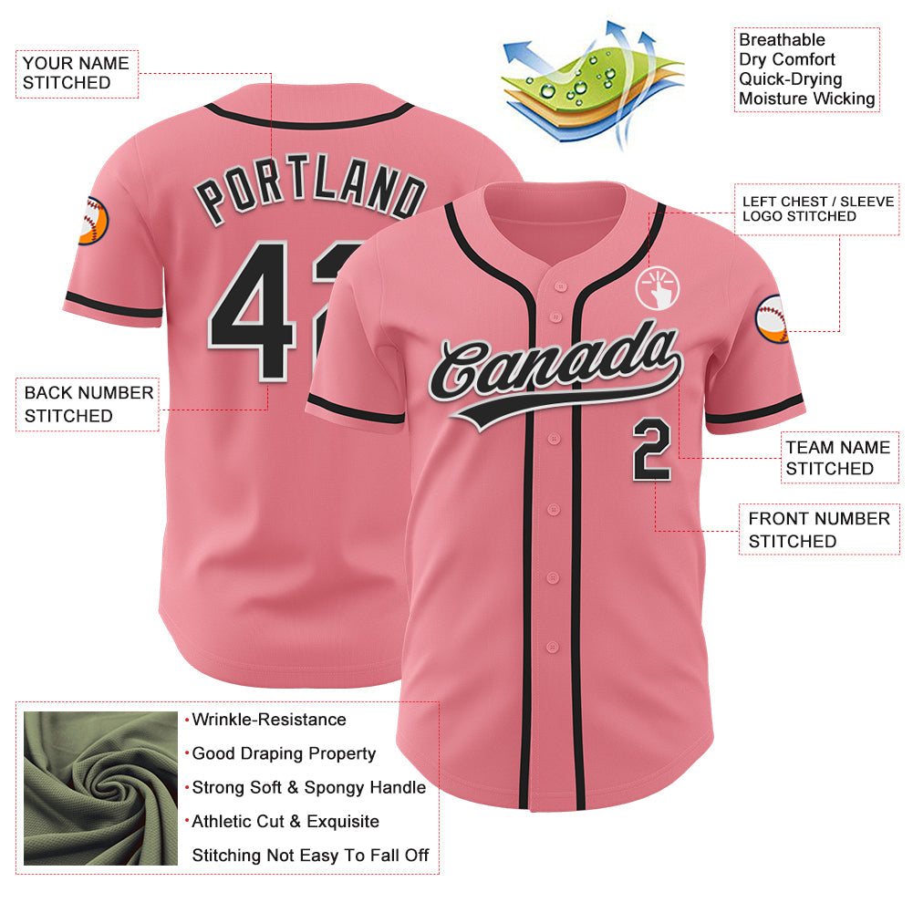 Custom Medium Pink Black-White Authentic Baseball Jersey - Sky-Custom