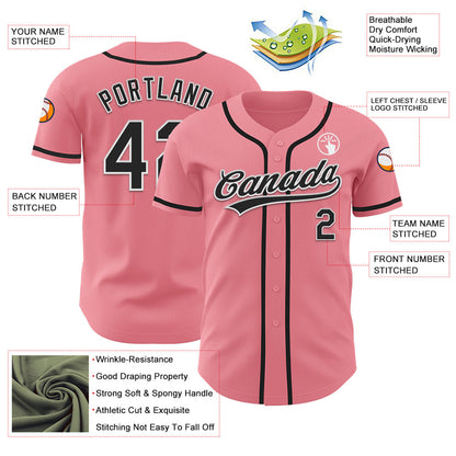 Custom Medium Pink Black-White Authentic Baseball Jersey - Sky-Custom