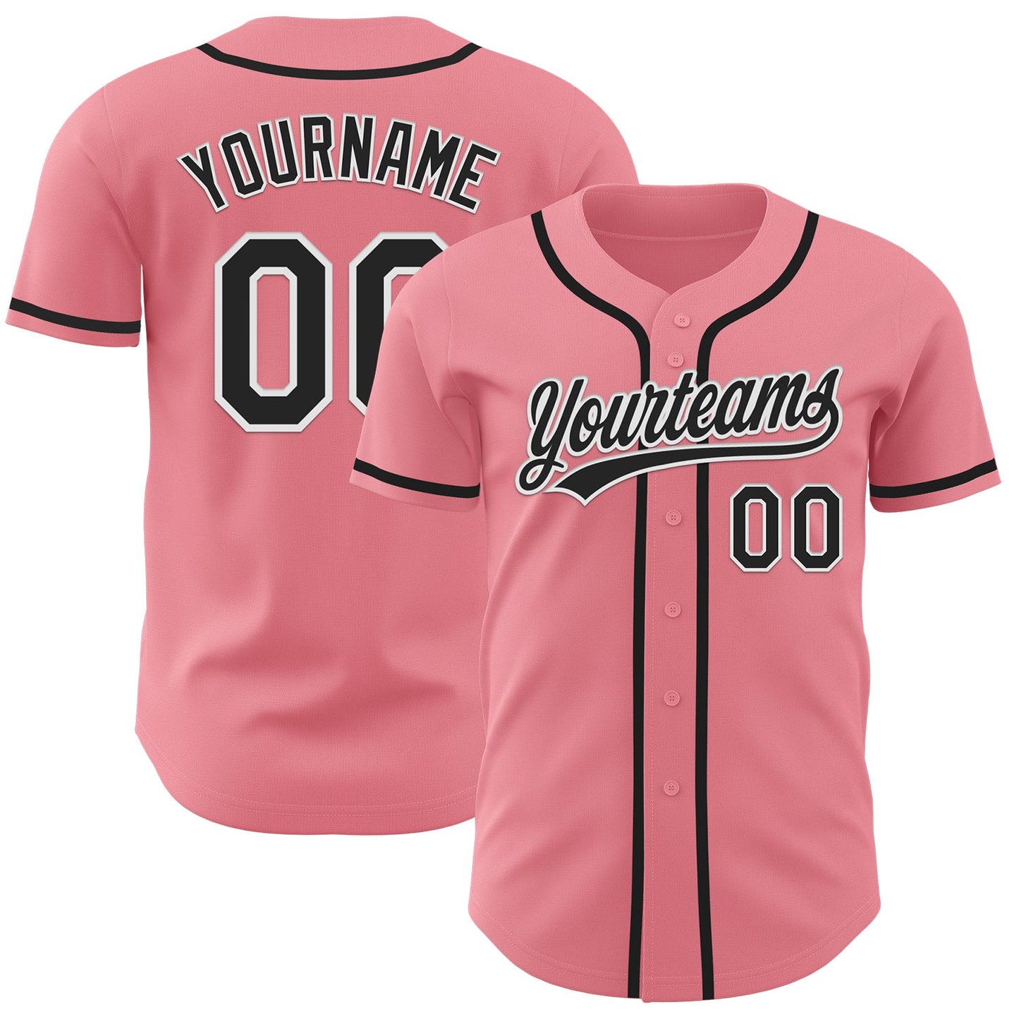 Custom Medium Pink Black-White Authentic Baseball Jersey - Sky-Custom