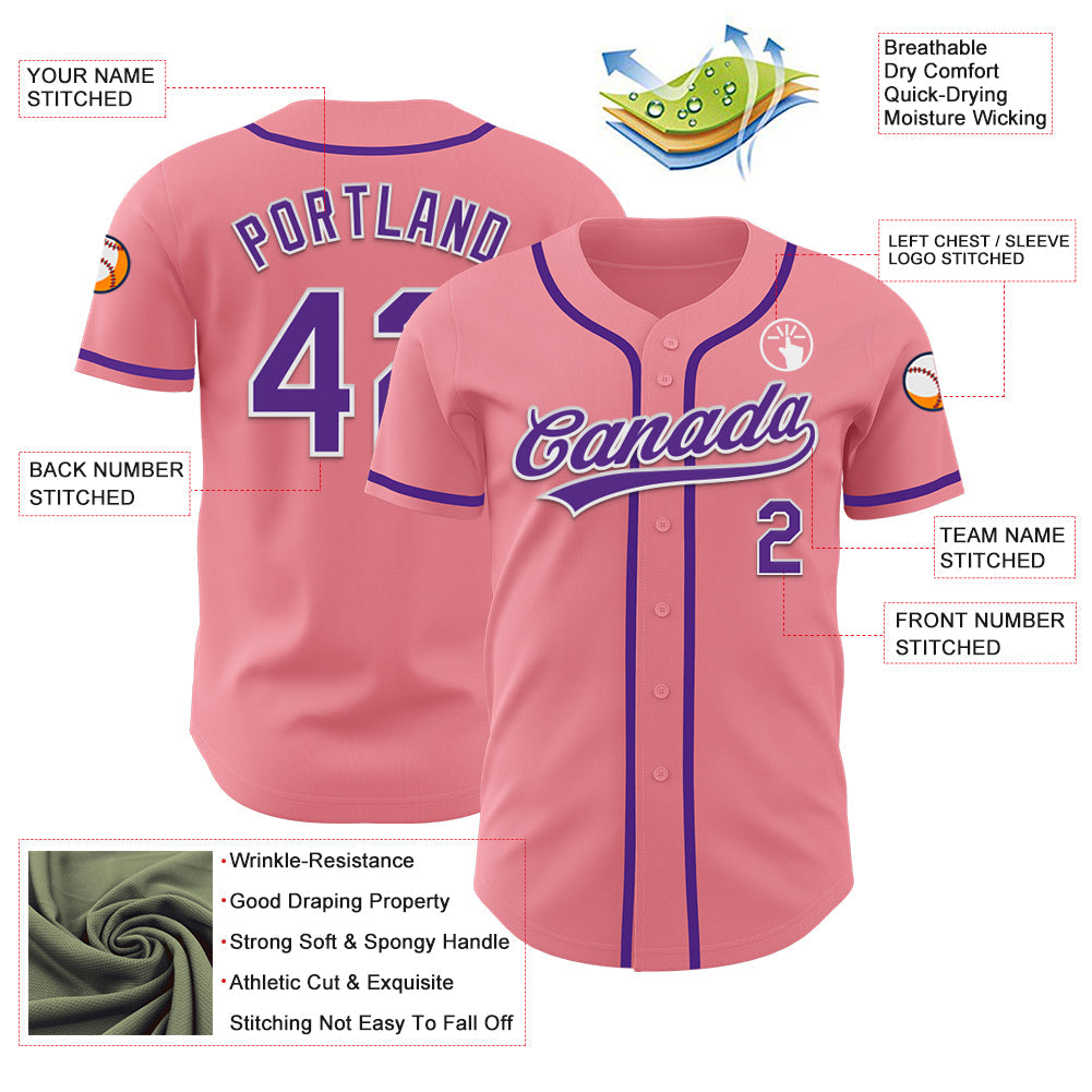 Custom Medium Pink Purple-White Authentic Baseball Jersey - Sky-Custom
