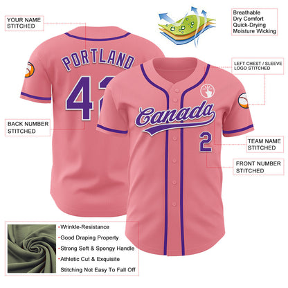 Custom Medium Pink Purple-White Authentic Baseball Jersey - Sky-Custom