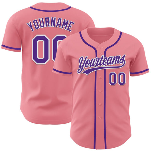Custom Medium Pink Purple-White Authentic Baseball Jersey - Sky-Custom