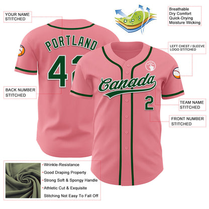 Custom Medium Pink Green-White Authentic Baseball Jersey - Sky-Custom