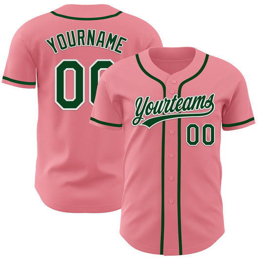 Custom Medium Pink Green-White Authentic Baseball Jersey - Sky-Custom