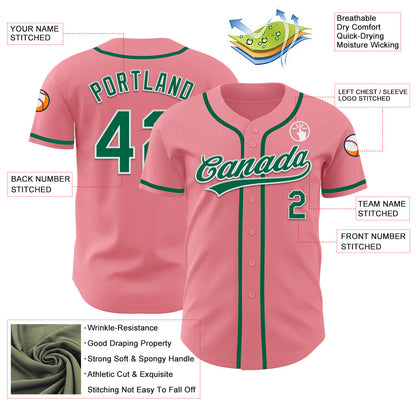 Custom Medium Pink Kelly Green-White Authentic Baseball Jersey - Sky-Custom