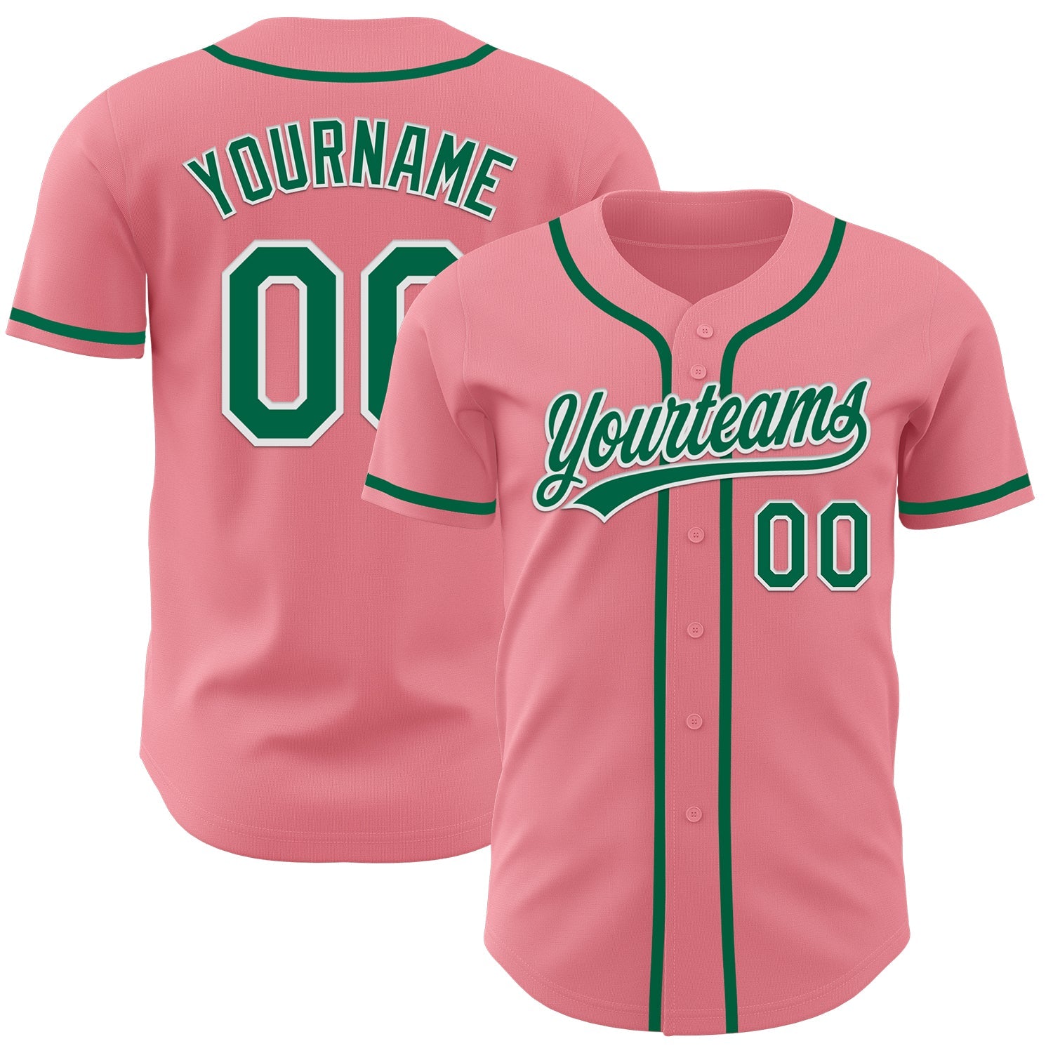 Custom Medium Pink Kelly Green-White Authentic Baseball Jersey - Sky-Custom