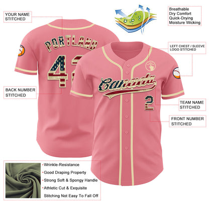 Custom Medium Pink Vintage USA Flag-Cream Authentic Baseball Jersey - Sky-Custom