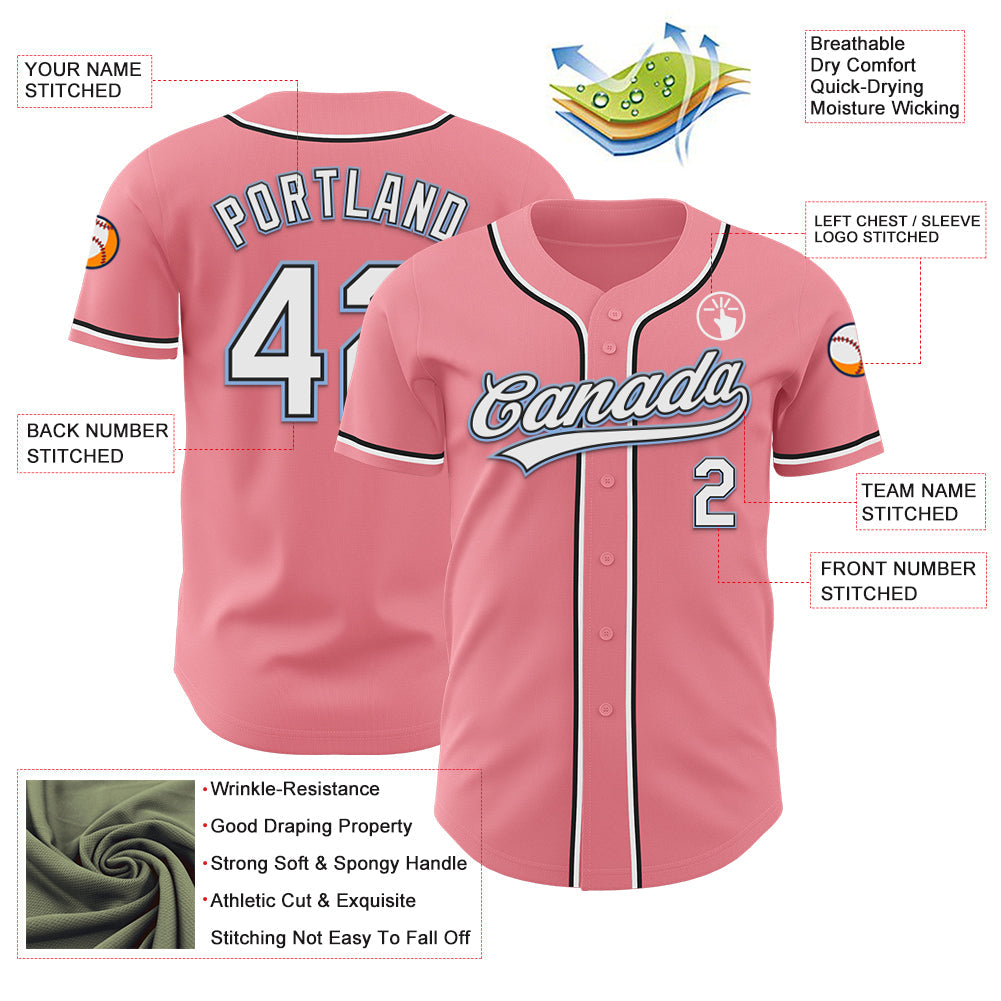 Custom Medium Pink Black-Light Blue Authentic Baseball Jersey - Sky-Custom