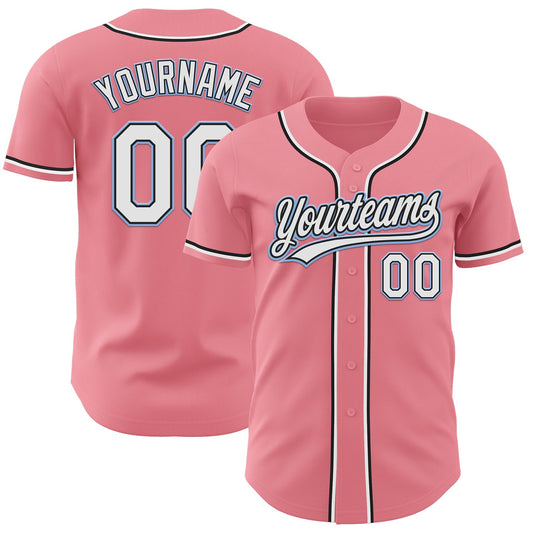 Custom Medium Pink Black-Light Blue Authentic Baseball Jersey - Sky-Custom