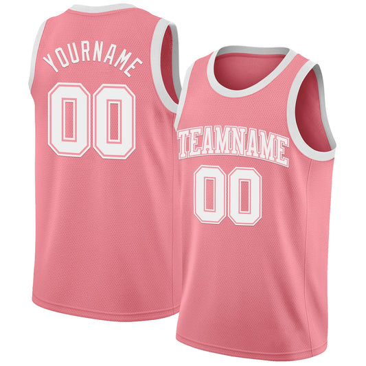 Custom Medium Pink White Authentic Basketball Jersey - Sky-Custom