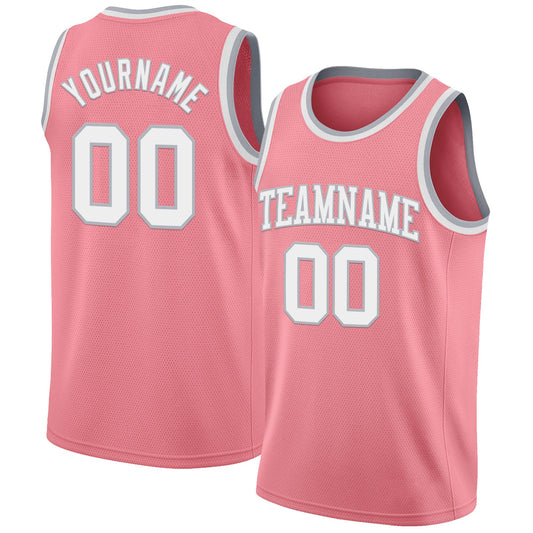 Custom Medium Pink White-Gray Authentic Basketball Jersey - Sky-Custom