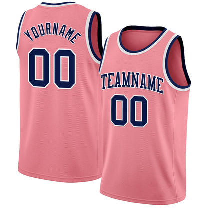 Custom Medium Pink Navy-White Authentic Basketball Jersey - Sky-Custom