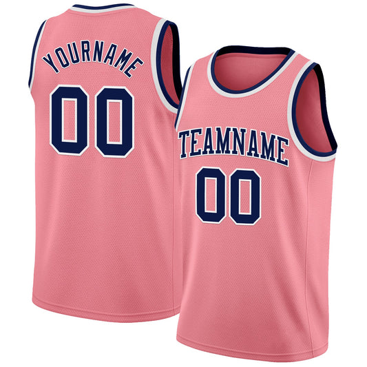 Custom Medium Pink Navy-White Authentic Basketball Jersey - Sky-Custom