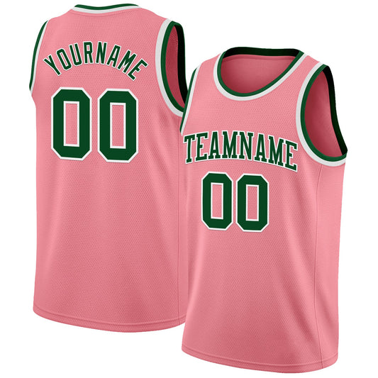 Custom Medium Pink Green-White Authentic Basketball Jersey - Sky-Custom