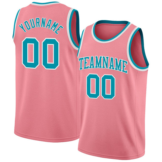 Custom Medium Pink Teal-White Authentic Basketball Jersey - Sky-Custom