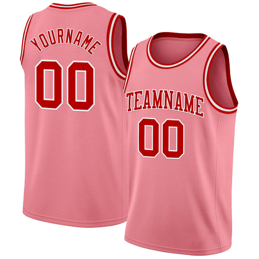 Custom Medium Pink Red-White Authentic Basketball Jersey - Sky-Custom