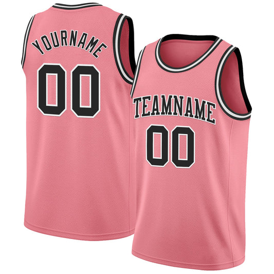 Custom Medium Pink Black-White Authentic Basketball Jersey - Sky-Custom