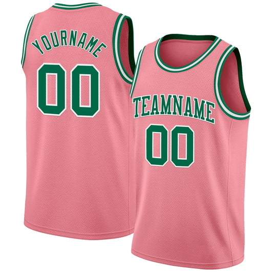 Custom Medium Pink Kelly Green-White Authentic Basketball Jersey - Sky-Custom