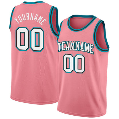 Custom Medium Pink White Black-Teal Authentic Basketball Jersey - Sky-Custom